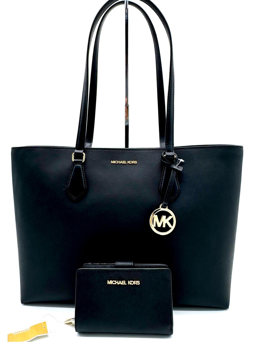 Michael Kors Bag Large Sheila Mf Tote Bag & Matching Bifold Wallet Black/Gold